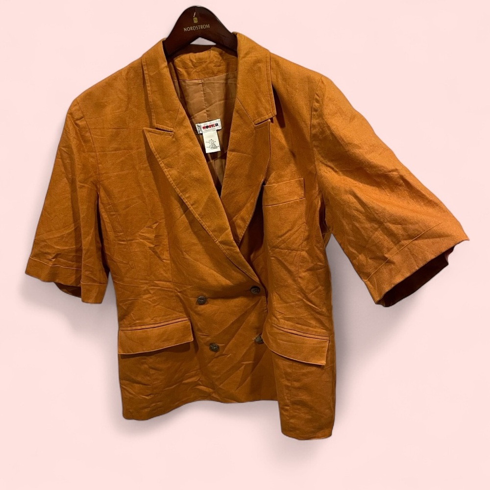 Cute pumpkin spice vintage 90’s-Y2K linen blend wide collar luxury blazer 🎃🍁🍂